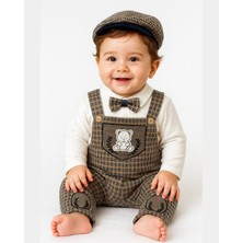 Erkek Bebek Şık Tulum Takımı Papyonlu Body ve Kasket Şapka 0-12 Ay