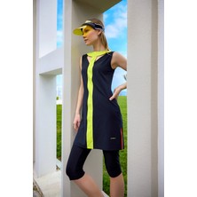 Siyah Yarı Kapalı Mayo Gizli Fermuar, Yan Yırtmaç, UPF50+ Koruma H2502-1