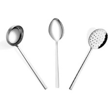 Paslanmaz Çelik 28 cm 3’lü Servis Seti | Kepçe + Kevgir + Servis Kaşığı