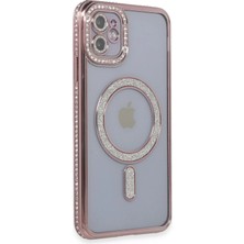 Apple iPhone 11 Kılıf Aurora Luxe Glitter Magsafe Kılıf – Premium Şeffaf Parıltılı Kapak - Pembe