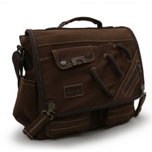 Cappadocia Vintage 4017 Kahverengi 14" Laptop Pamuk Gabardin Postacı Okul Çantası Unisex Kilitli Çok Cepli Omuz Askılı
