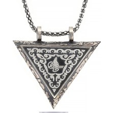  Açılabilen Üçgen Tugra Muskalıkçevşen Dualı Erkek 925 Ayar Gümüş Kolye