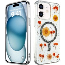 Apple iPhone 12 Bloom Daisy Magsafe Kılıf – Elegant Papatya Desenli, Işıltılı Premium Kapak - Siyah