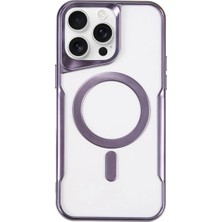 Apple iPhone 15 Pro Elegant Venüs Magsafe Kılıf – Slim Transparent Tasarım - Derin Mor
