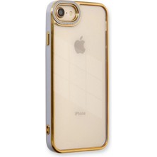 Apple iPhone 7 Elegant Liva Lens Kapak – (Şeffaf Gövde, Altın Çerçeveli Kamera Koruma) - Lila