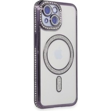 Apple iPhone 14 Kılıf Aurora Luxe Glitter Magsafe Kılıf – Premium Şeffaf Parıltılı Kapak - Derin Mor