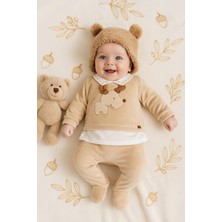 Yeni Doğan Little Dog Kadife Erkek Bebek Patikli Alt Üst Takım (0-2/56 CM)(0-3/62CM)(3-6/68CM) Ay