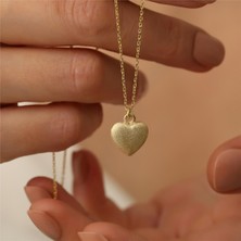 Nox Jewelry 925 Ayar Gümüş Altın Kaplama Yüzeyi Dokulu Kalp Kolye - CN00136