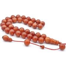 Usta Işi Küre Kesim Damarlı Açık Kırmızı Sıkma Kehribar Tesbih