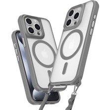 Apple iPhone 14 Pro Max Premium Enka Magsafe Kılıf – Şeffaf Crystal Clear Tasarım, Askı Aparatlı Dayanıklı Kapak - Titan Gri