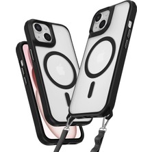 Apple iPhone 15 Premium Enka Magsafe Kılıf – Şeffaf Crystal Clear Tasarım, Askı Aparatlı Dayanıklı Kapak - Siyah