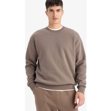 DeFacto Relax Fit Bisiklet Yaka Kalın İçi Yumuşak Tüylü Basic Düz Sweatshirt T5139AZ25AU
