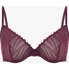 Penti Bordo Broderie Zebra Desenli Kadın 85B Sütyen Balenli Normal Kalıp Gün Boyu Destek
