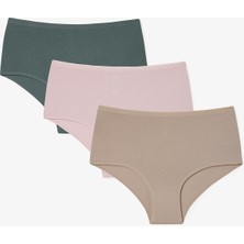 Penti Mellow Spirit Yüksek Bel Pamuklu 3'lü Slip Külot Renkli Konforlu Dokuma Kadın İçin