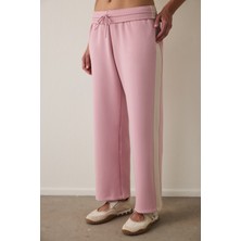 Lila Silky Feel Normal Bel Parçalı Eşofman Altı