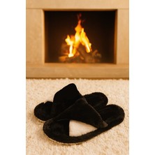 ModaFrato Bella Çapraz Kadın Ev Terliği Kışlık Terlik Sessiz Taban