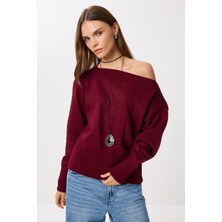 Kayık Yaka Triko Kazak LDP0080 Bordo