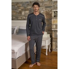 Cossy By Aqua 26167 Erkek Uzun Kollu Düğmeli Bisiklet Yaka Pijama Takımı-Antrasit