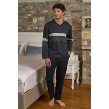 Cossy By Aqua 26401 Erkek Uzun Kollu V Yaka Pijama Takımı-Indigomelanj