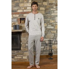 Cossy By Aqua 26162 Erkek Uzun Kollu Düğmeli Bisiklet Yaka Pijama Takımı-Çizgili