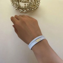 14 Ayar Plakalı Altın Leyla Ismine Özel Hakiki Beyaz Derili Taç Motifli Hediye BILEKLIK-645ISIM