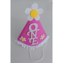 Papatya Temalı Pembe One Şapka 1 Yaş Doğum Günü Şapkası Kukuleta One 1 Yaş Papatya Temalı Şapka Süsü