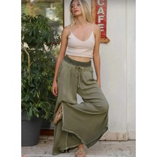 Dokuma Keten Şalvar Pantolon -Bohem -Rahat-Organik KUMAŞ-%100 Pamuklu Gri Beli Lastikli