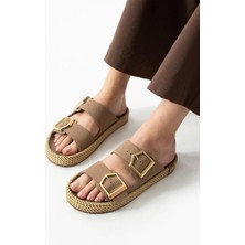 Loera Vizon Nubuk Çift Tokalı Terlik