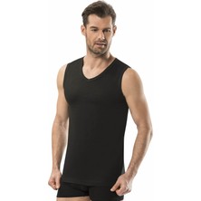 Jiber Erkek 6'lı Siyah V Yaka Kolsuz Pamuklu Atlet