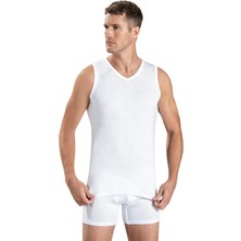 Jiber Erkek Tekli Beyaz V Yaka Kolsuz Pamuklu Atlet