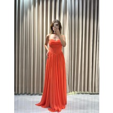 Turuncu Yeni Sezon Şifon Abiye 5621