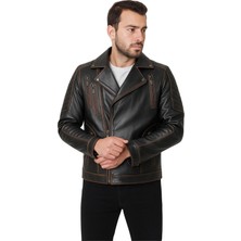Derije Lucas Hakiki Deri Erkek Vintage Eskitme Biker Motorcu Tarzı Mont