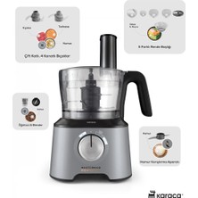 Karaca 2500W Yüksek Güçlü Hamur Yoğurma, Kıyma, Blender Vb 11 Ürün Hepsi Bir Arada Mutfak Robotu + Mutfak Tartısı