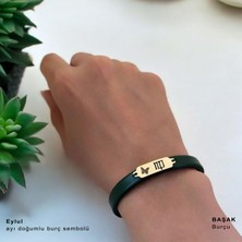 14 Ayar Altın Plakalı Eylül Ayı Doğumlarına Yeşil Derili Kelebek Motifli Hediye BILEKLIK-650AY