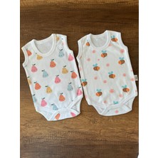 2 Adet Kolsuz Bebek Badi Body Zıbın Alttan Çıtçıtlı Bisiklet Yaka Yenidoğan Arı ve Armut Desen