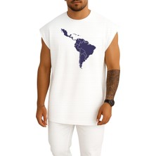 Oversize Güney Afrika Kıtası Haritası Göğüs Tasarımlı Atlet