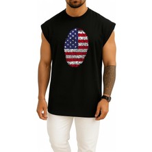 Oversize Amerika Birleşik Devletleri Parmak Izi Bayrak Göğüs Tasarımlı Atlet