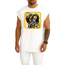 Oversize 777 Sayılar Graffiti Göğüs Tasarımlı Atlet