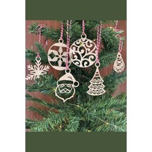 Büro Ev Partisi Için 6parça Kırmızı Beyaz Ipli Noel Baba Kar Tanesi Ahşap Yılbaşı Ağaç Süsü