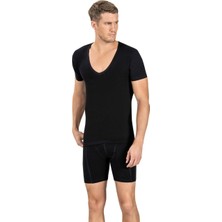 Jiber Erkek 5'li Siyah Likralı Derin V Yaka Yarım Kol Atlet