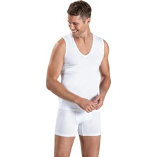 Jiber Erkek 3'lü Beyaz Likralı Derin V Yaka Kolsuz Atlet