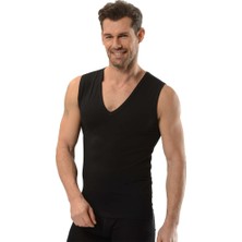 Jiber Erkek Tekli Siyah Likralı Derin V Yaka Kolsuz Atlet