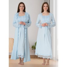 Dvina Effortt Lohusa Sabahlıklı Gecelik Takımı Mavi - 3041