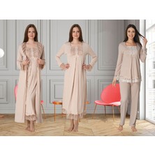 Dvina Effortt Lohusa 4'lü Set - Sabahlık/pijama Takımı/gecelik Bej - 3046