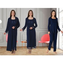 Dvina Effortt Lohusa 4'lü Set - Sabahlık/pijama Takımı/gecelik Lacivert - 3046