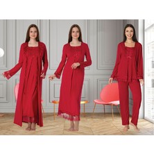 Dvina Effortt Lohusa 4'lü Set - Sabahlık/pijama Takımı/gecelik Fuşya - 3046