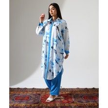 Büyük Beden Menekşe Desen Gömlek Tesettür Takım