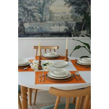 Yakacihome 4'lü Pera Turuncu Biye Detaylı Duck Keten Yıkanabilir, Leke Tutmaz Supla Amerikan Servis Seti