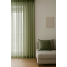 Dökümlü Düz Tül Perde - Haki Yeşil - Pileli Dikim 1x2,5 Pile - KH878