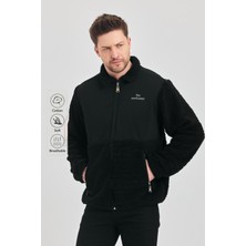 Erkek Yarım Kürklü Kışlık Siyah Bol Peluş Ceket